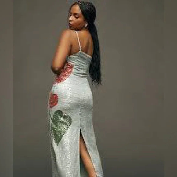 NWT Anthropologie Farm Rio Blue Anthurium Sequin Dress 🌺 SOLD OUT Retail: $360 - Picture 9 of 11